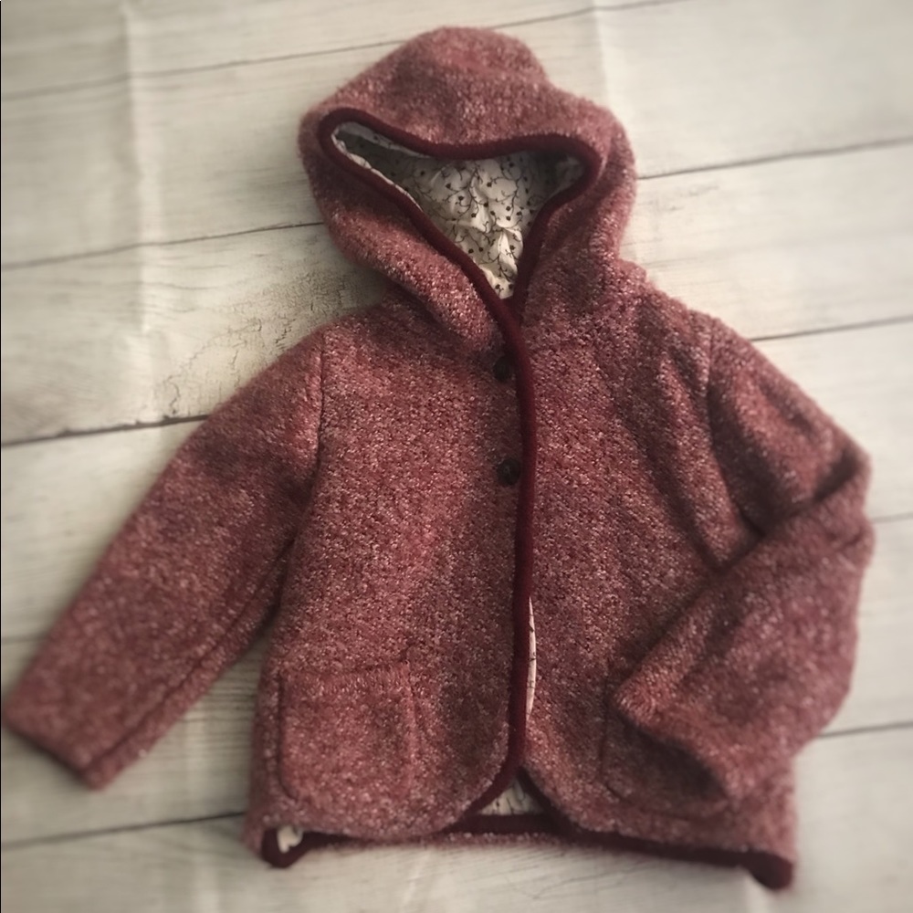 Zara Toddler maroon and print cardigan sweater jacket